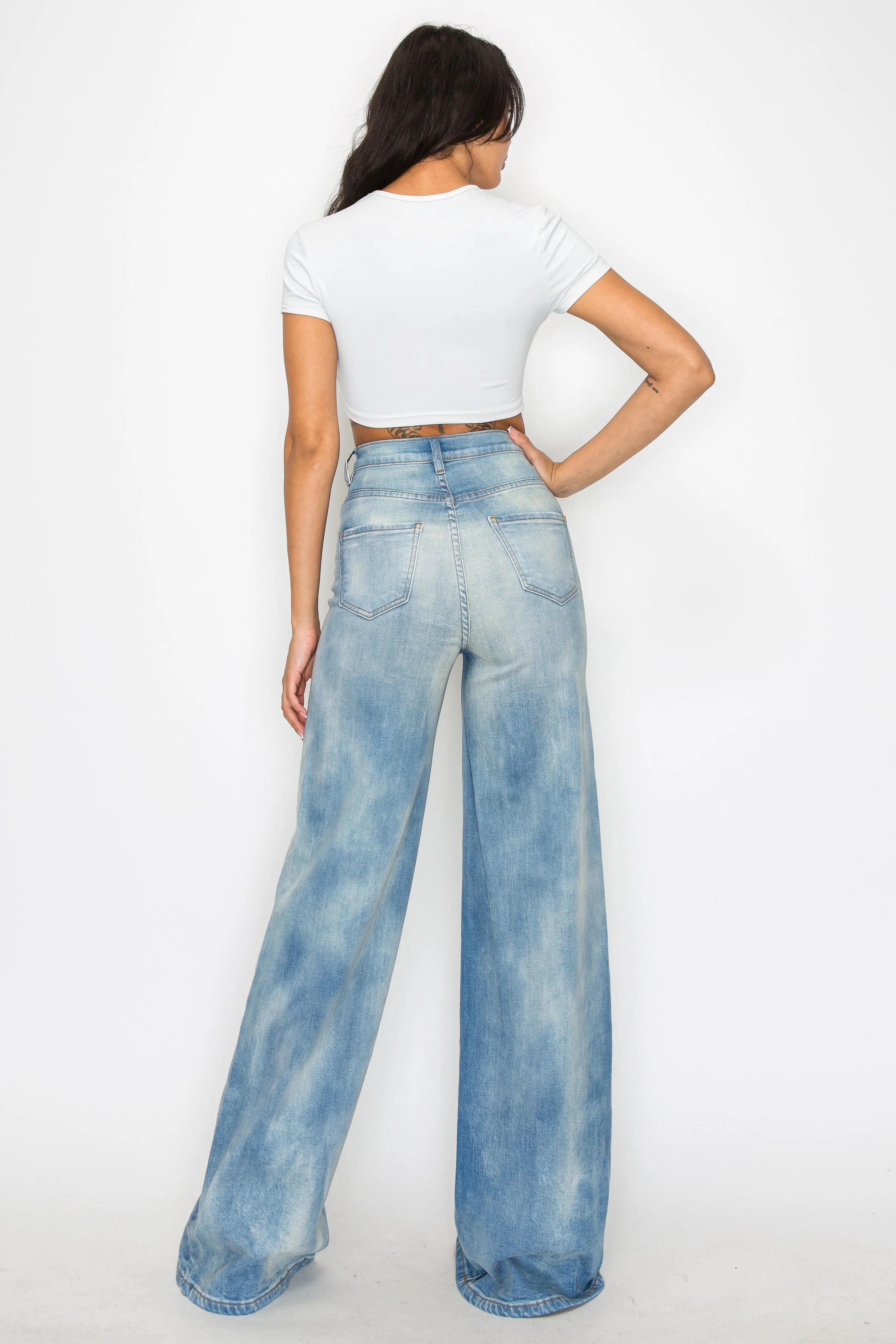 40750 High Rise Wide Leg Vintage Effect Wash Jeans