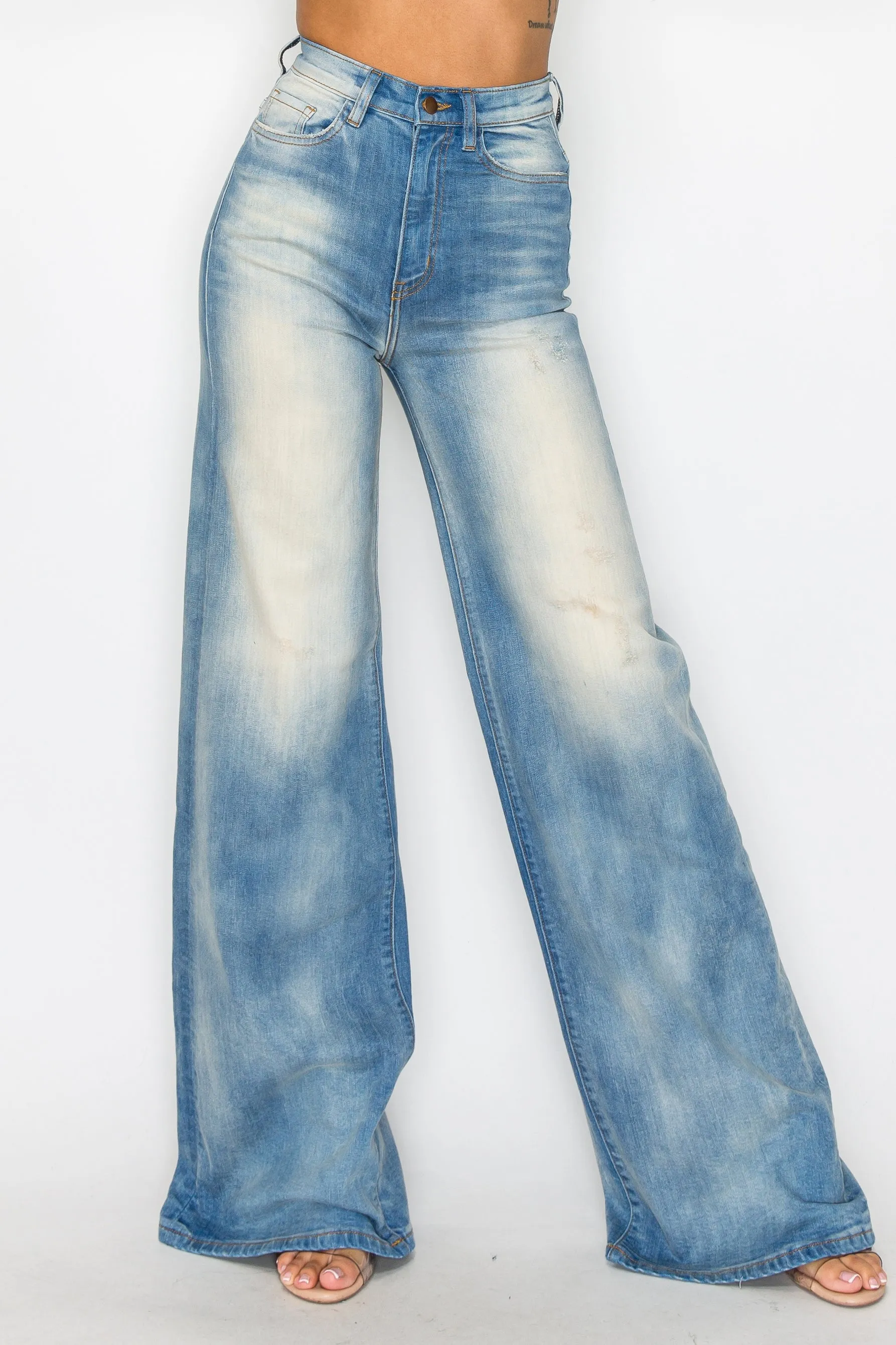 40750 High Rise Wide Leg Vintage Effect Wash Jeans