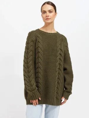 ADELE CABLE KNIT BIG SISTER SWEATER - OLIVE