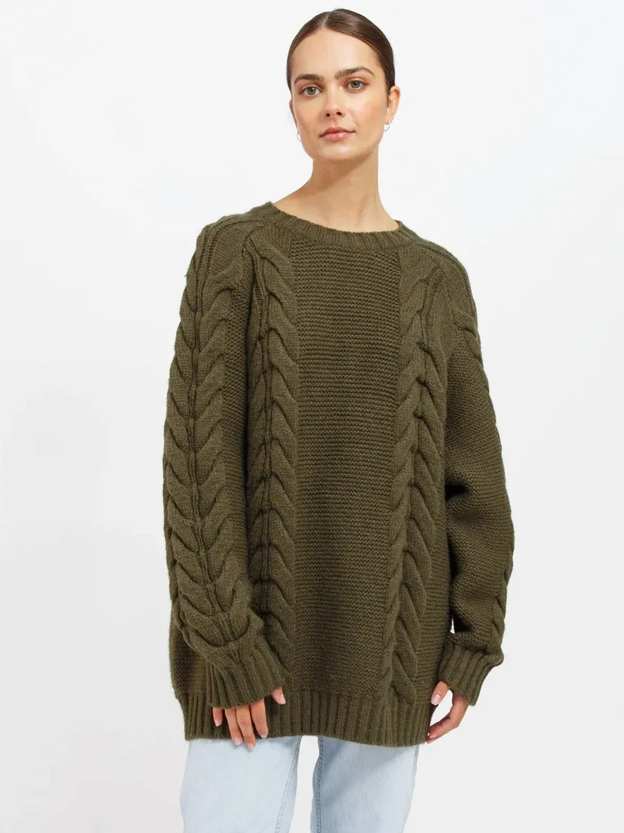 ADELE CABLE KNIT BIG SISTER SWEATER - OLIVE