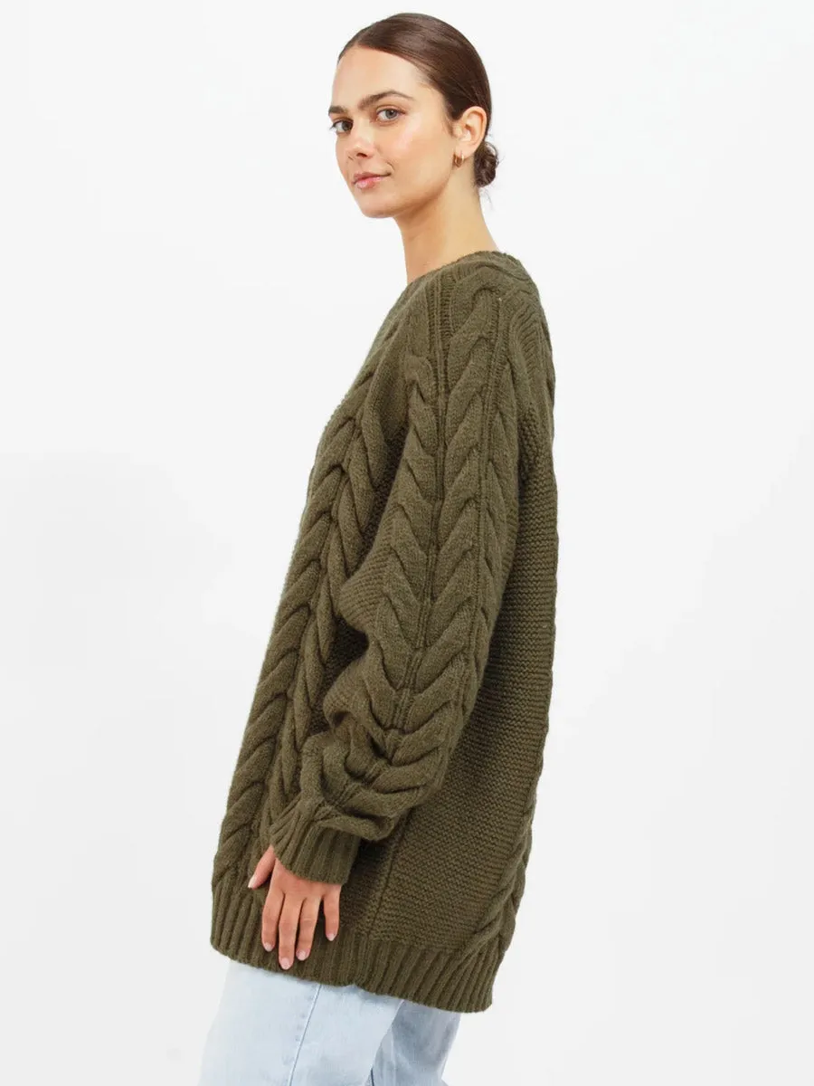 ADELE CABLE KNIT BIG SISTER SWEATER - OLIVE