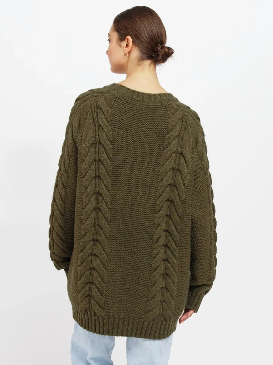 ADELE CABLE KNIT BIG SISTER SWEATER - OLIVE