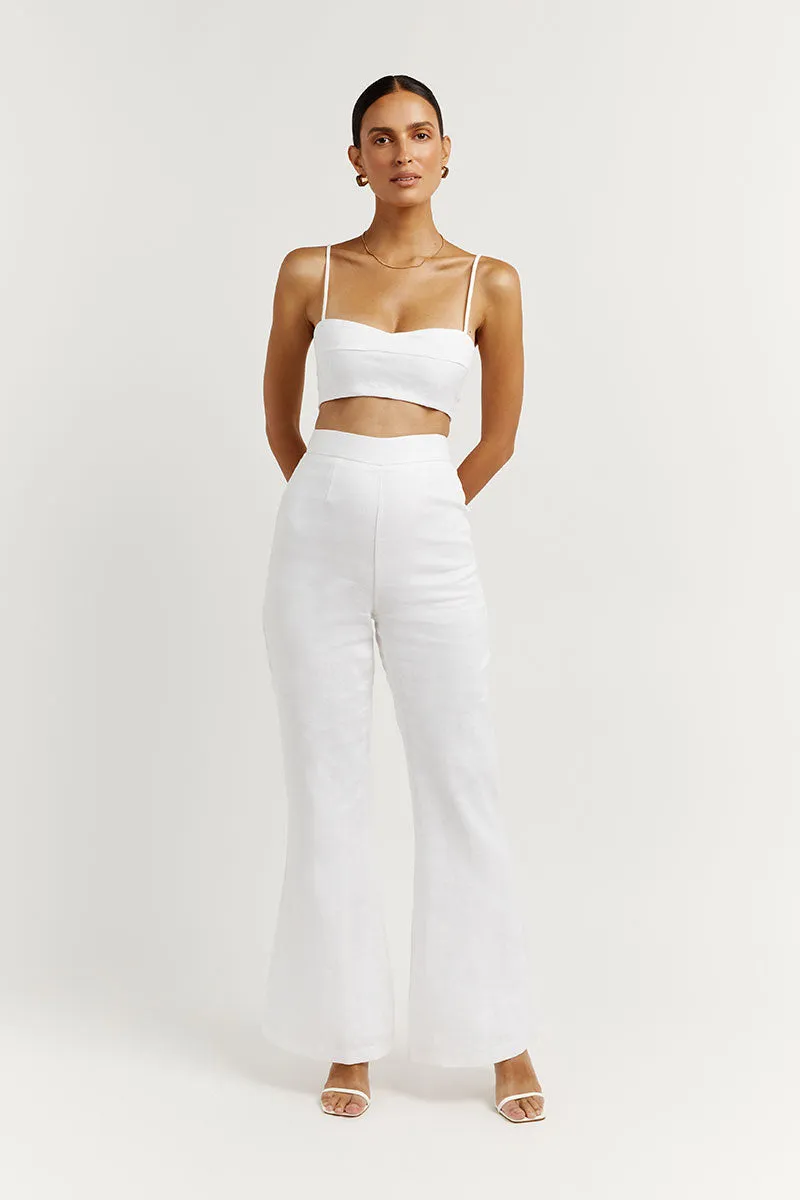 AISLE WHITE LINEN FLARE PANT