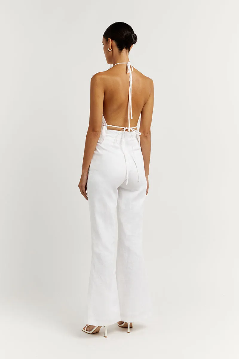 AISLE WHITE LINEN FLARE PANT
