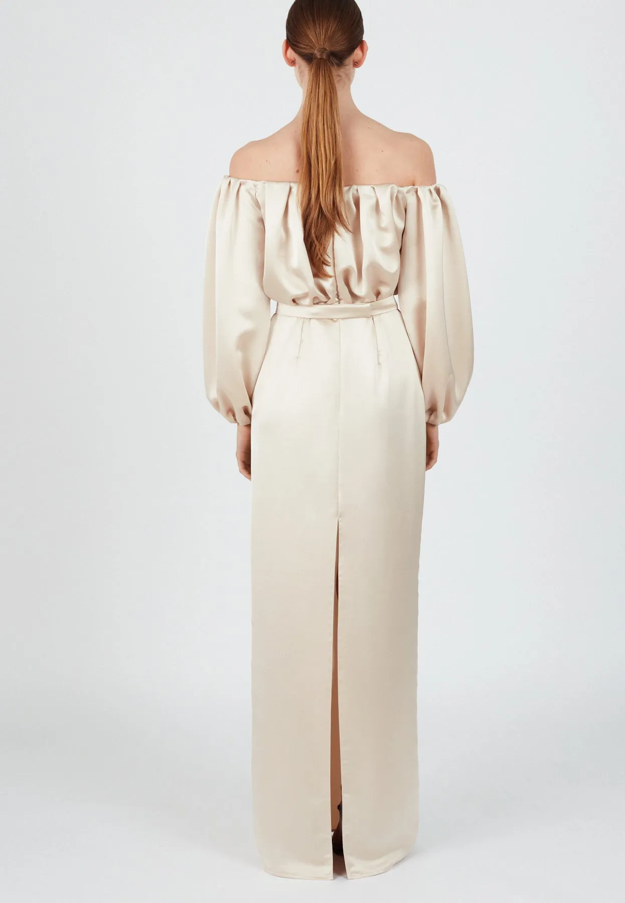 ALICE beige long off shoulder dress