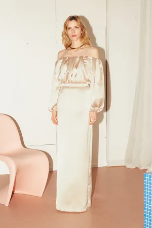 ALICE beige long off shoulder dress