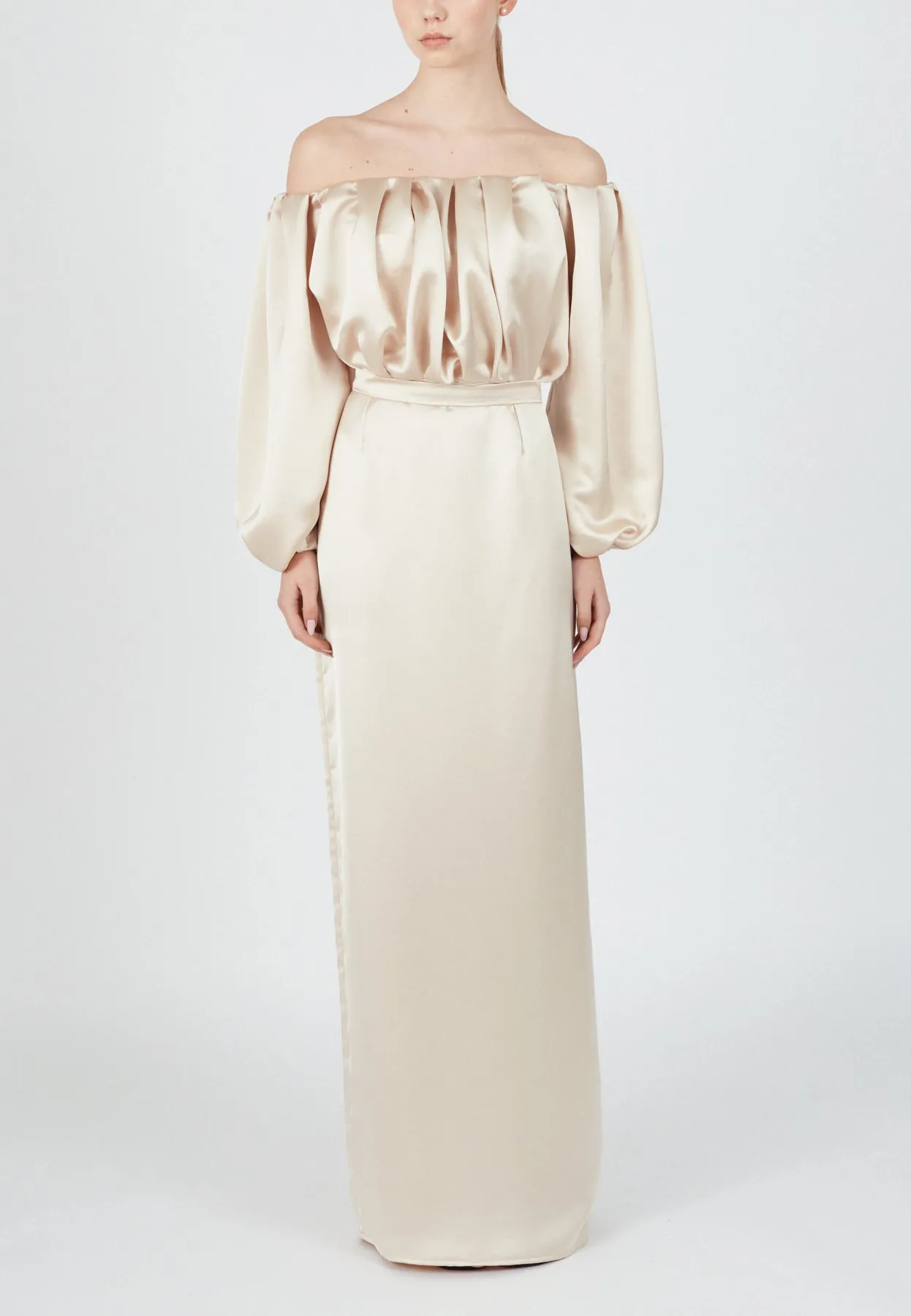 ALICE beige long off shoulder dress