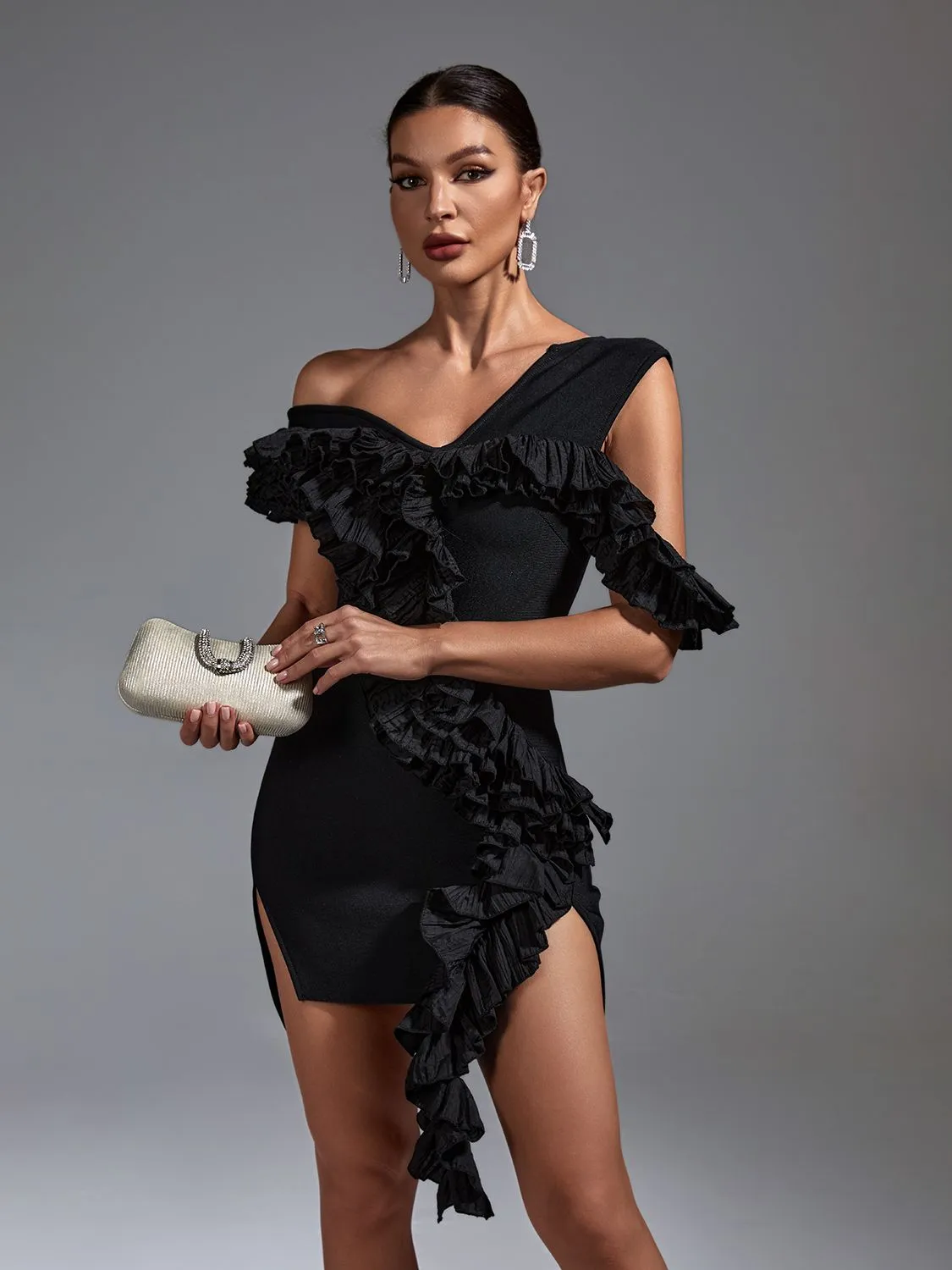 Angelina One Shoulder Bandage Ruffle Dress