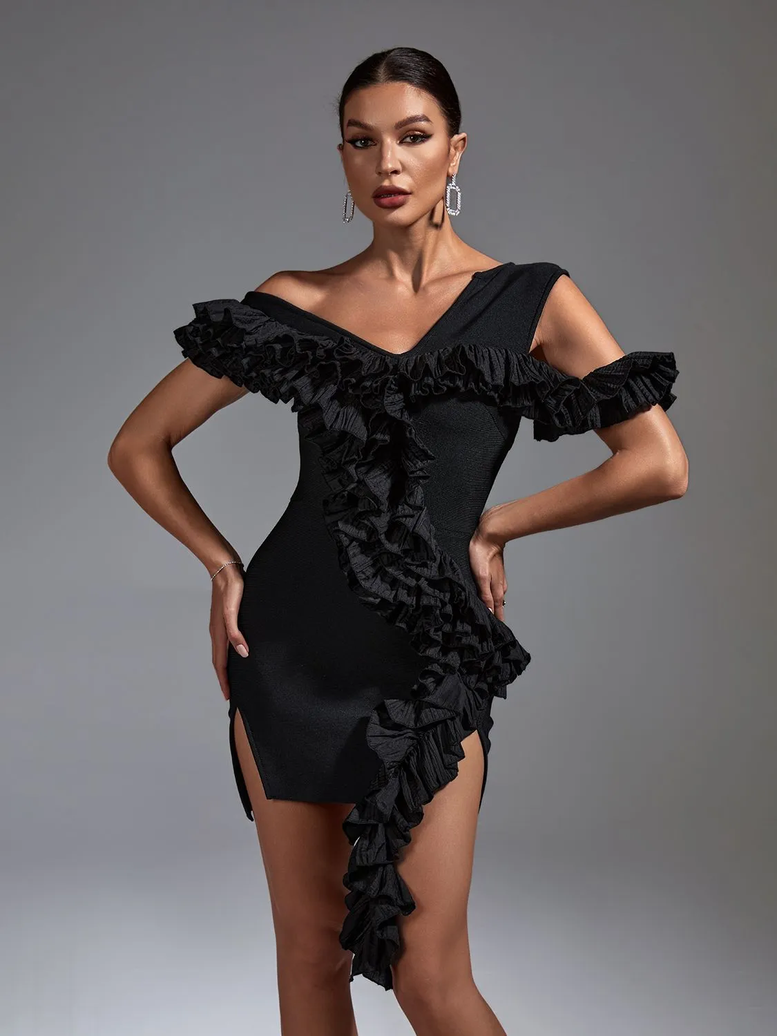 Angelina One Shoulder Bandage Ruffle Dress