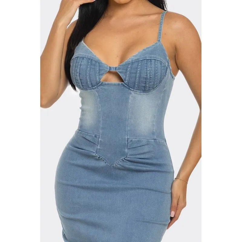 ATHINA CASUAL LIGHT WASHED DENIM MIDI DRESS