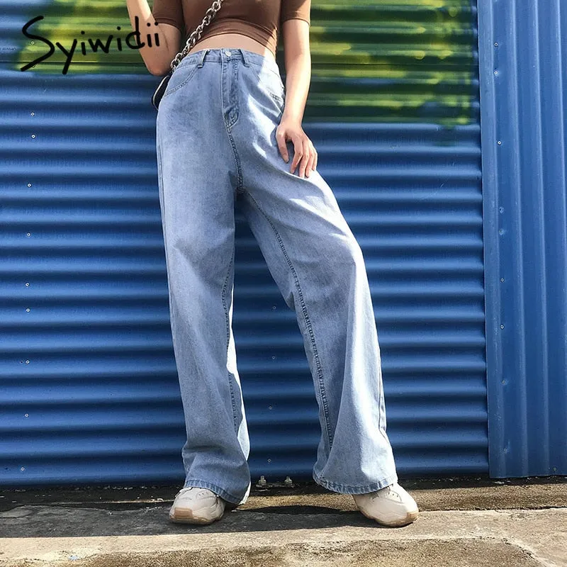 Back to College Joskaa Wide Leg Baggy Jeans for Women High Waisted Mom Clothes Vintage Streetwear Trousers Full Length Denim Pants 2024 Summer