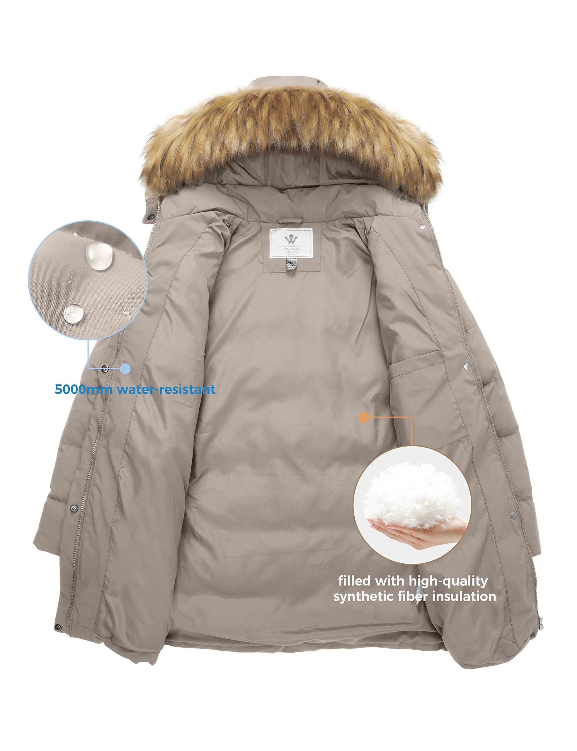 Beige Women's Winter Thicken Jacket Puffer Coat Warm with Faux Fur - WenVen
