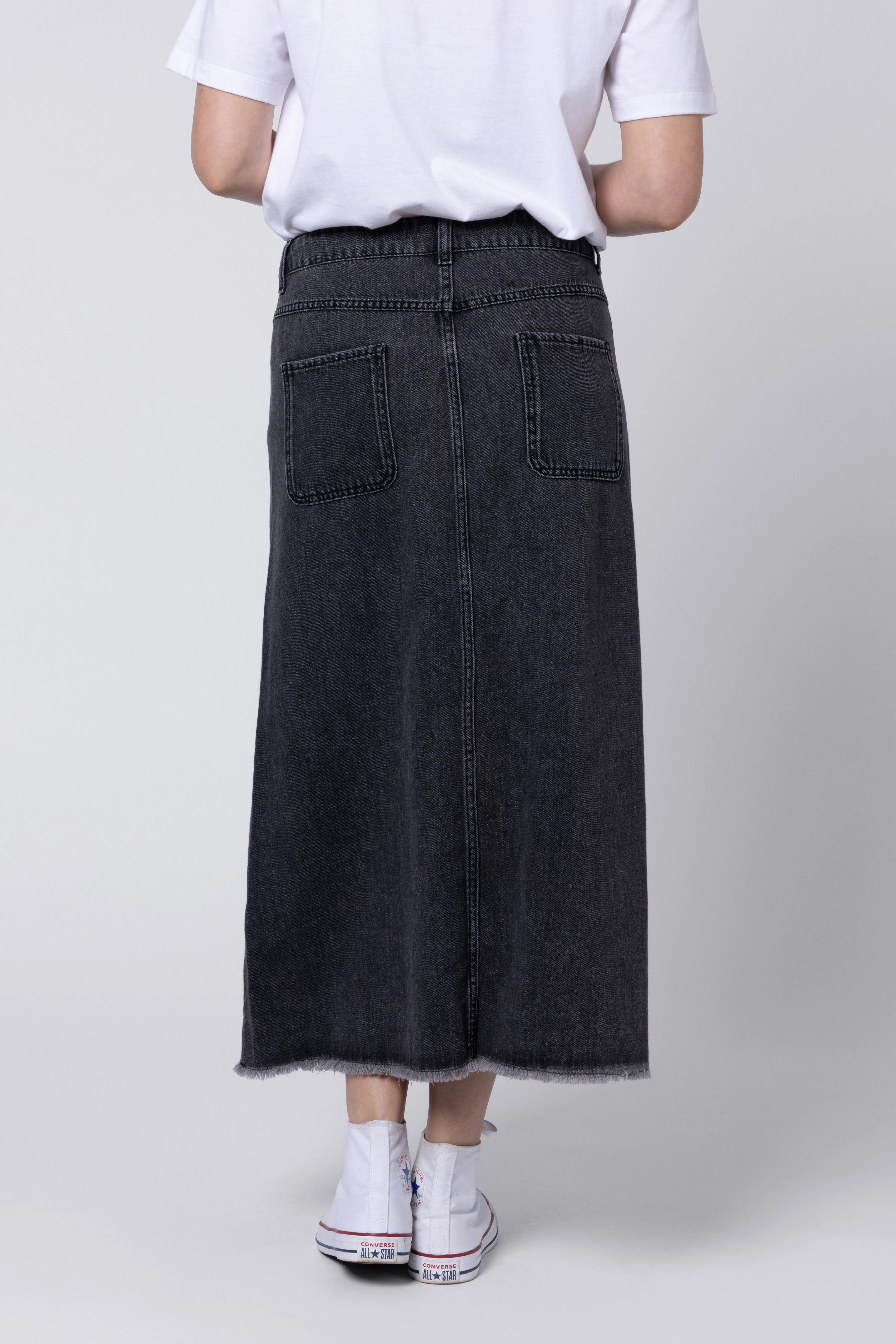 Bina Button Front Denim Skirt (Washed Black)