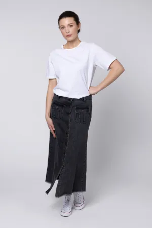 Bina Button Front Denim Skirt (Washed Black)