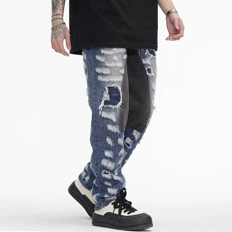 Blue Denim Ripped Hole Jeans