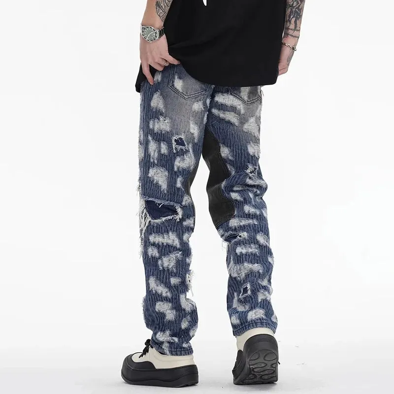 Blue Denim Ripped Hole Jeans