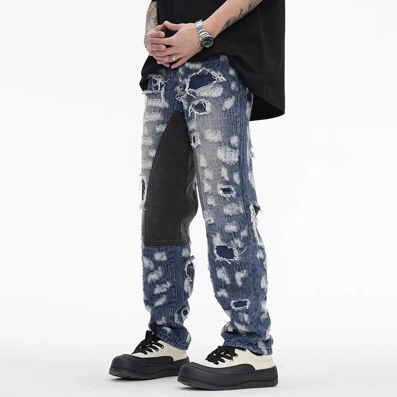 Blue Denim Ripped Hole Jeans