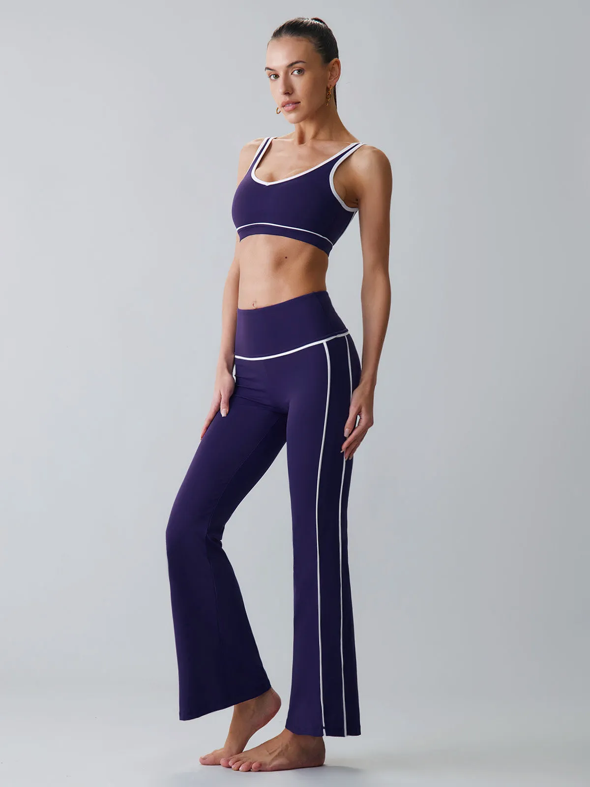 Blue Striped Flare Workout Leggings