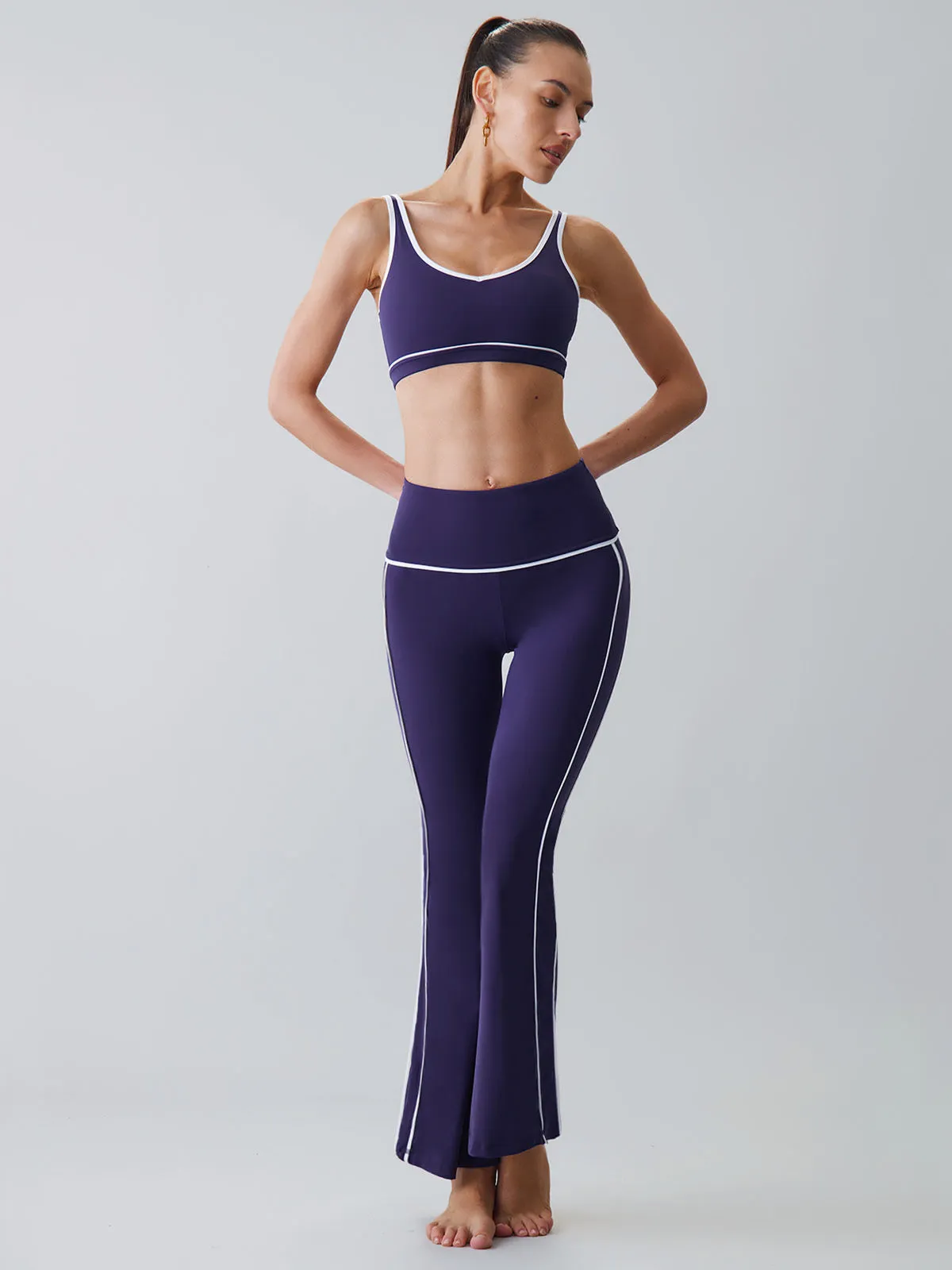 Blue Striped Flare Workout Leggings