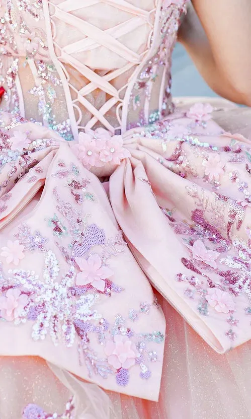 Blush Quinceanera Ball Gown Princess Dress Floor Length Sleeveless Off Shoulder with Appliques
