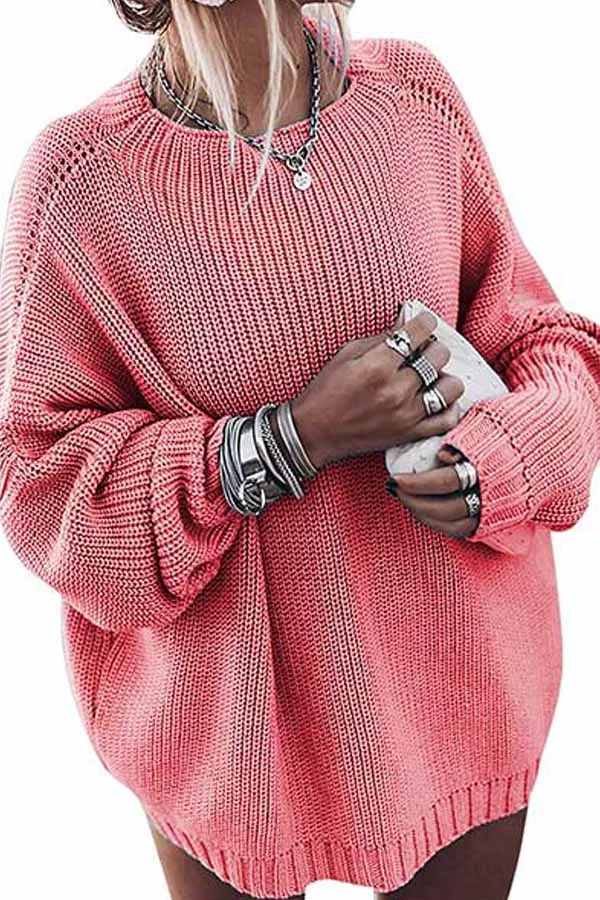 Casual Lantern Sleeve Crew Neck Pullover Sweater