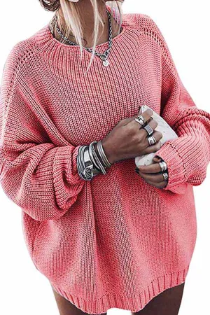 Casual Lantern Sleeve Crew Neck Pullover Sweater
