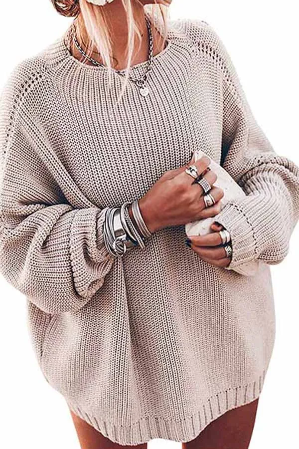 Casual Lantern Sleeve Crew Neck Pullover Sweater
