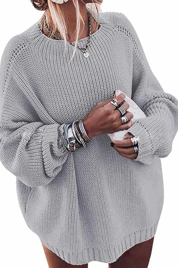 Casual Lantern Sleeve Crew Neck Pullover Sweater