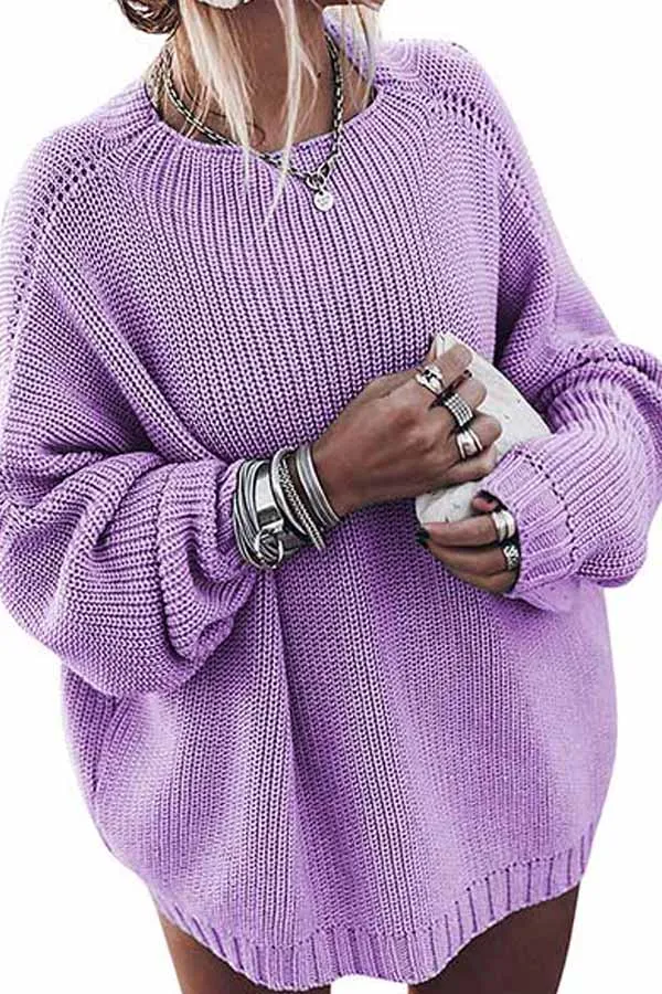 Casual Lantern Sleeve Crew Neck Pullover Sweater