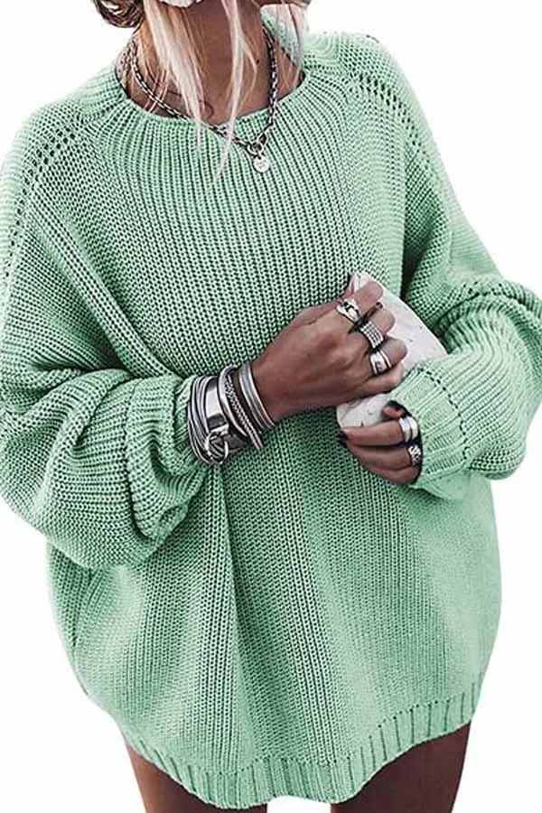 Casual Lantern Sleeve Crew Neck Pullover Sweater