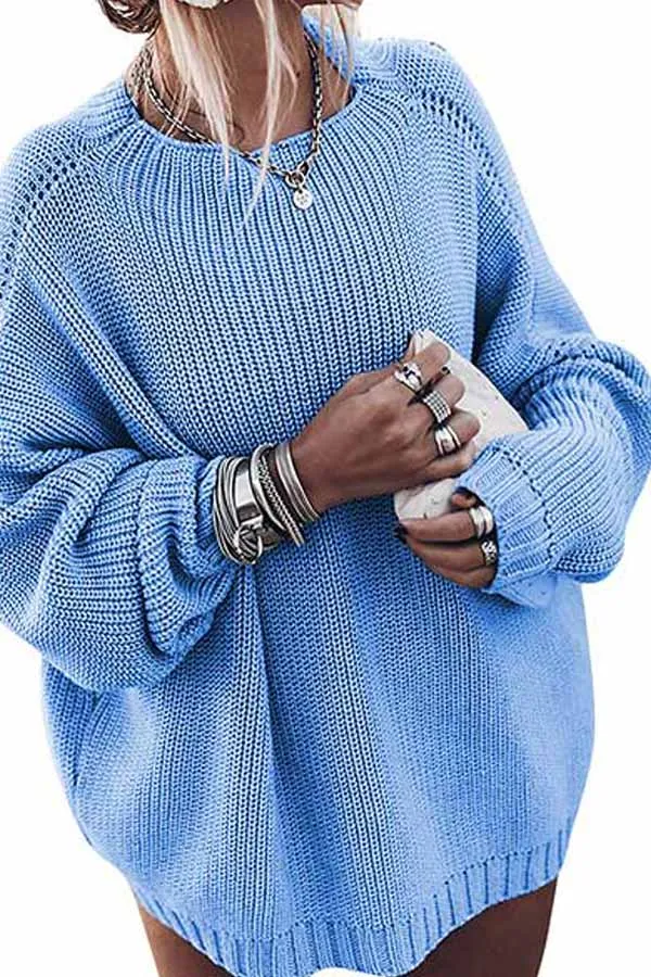 Casual Lantern Sleeve Crew Neck Pullover Sweater
