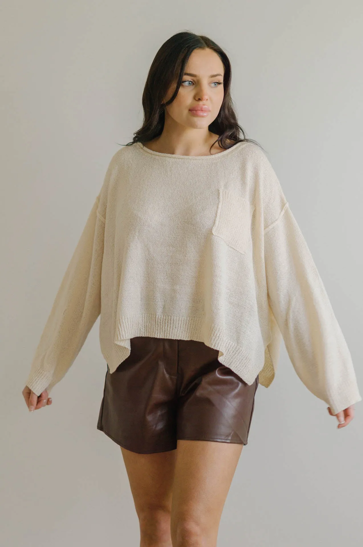 Claire Oversized Pullover Knit Sweater - Cream