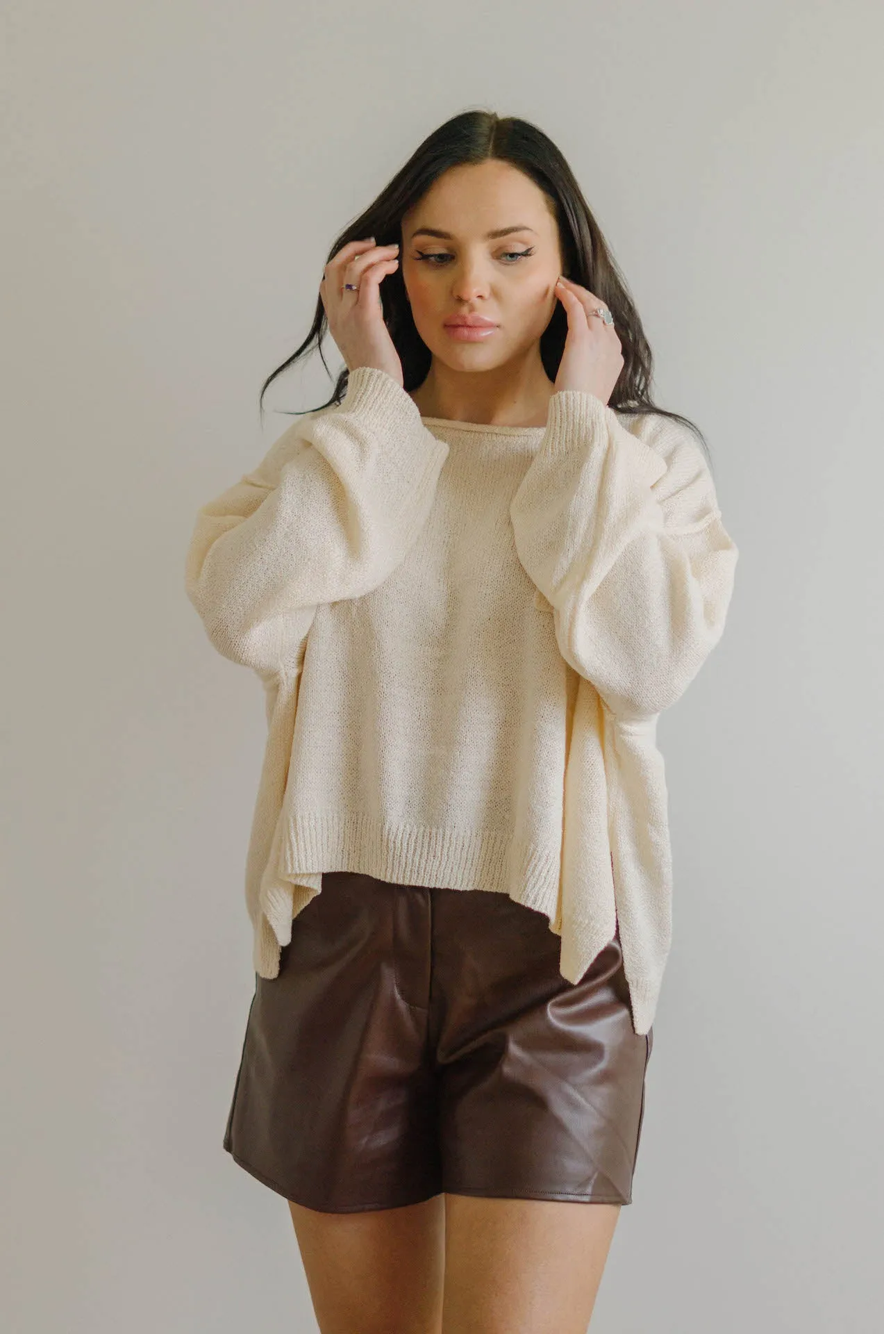 Claire Oversized Pullover Knit Sweater - Cream
