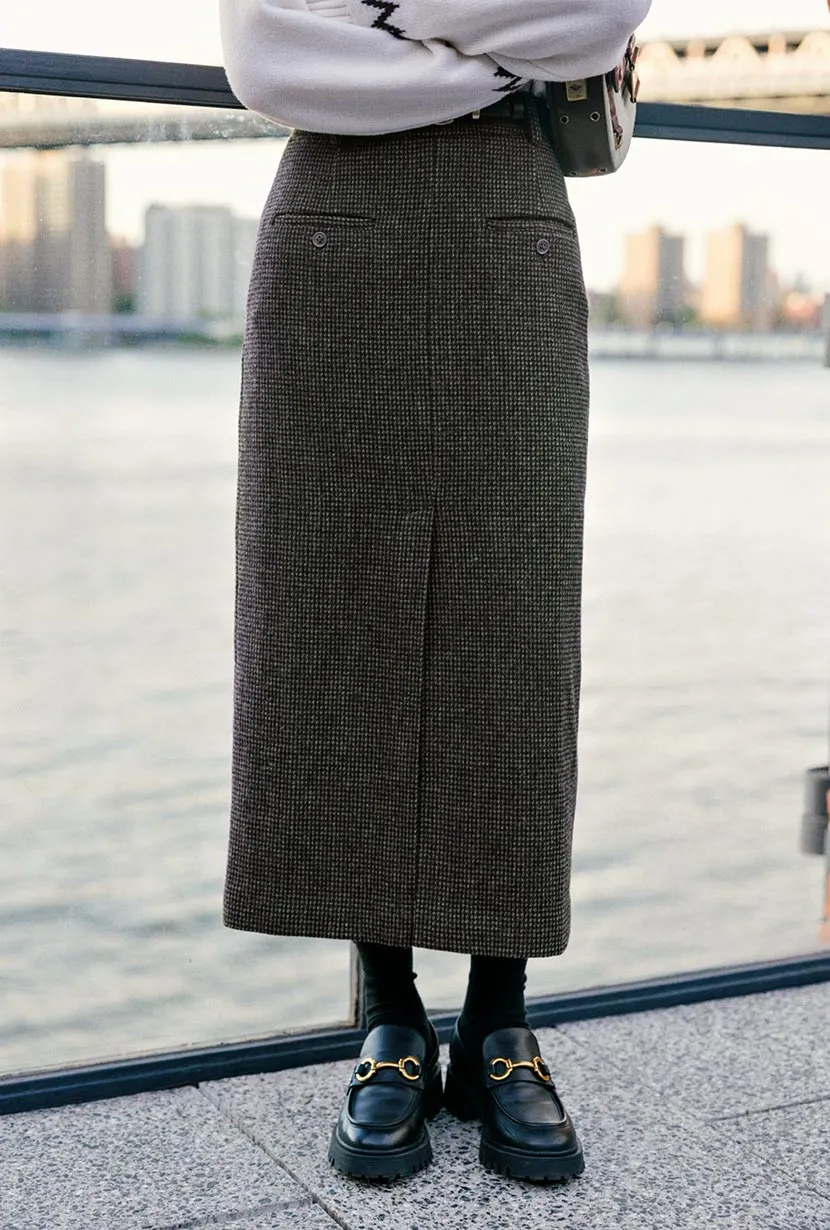 Debbie Wool Pencil Skirt - Checkered