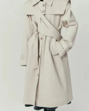 Detachable Collar Trench Long Coat