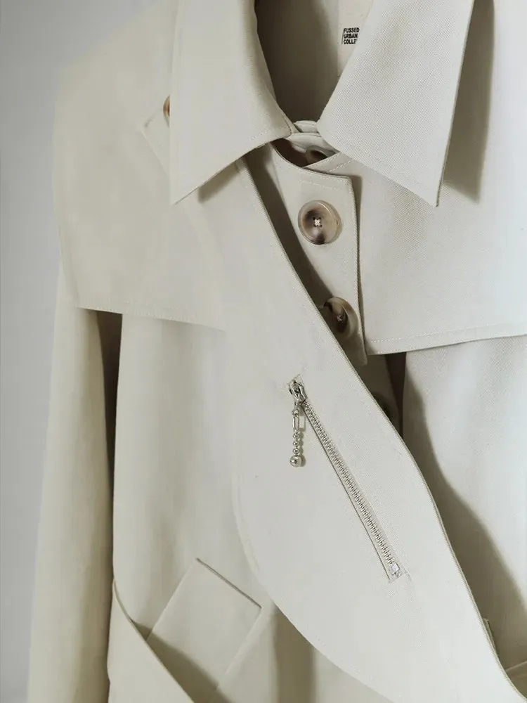 Detachable Collar Trench Long Coat