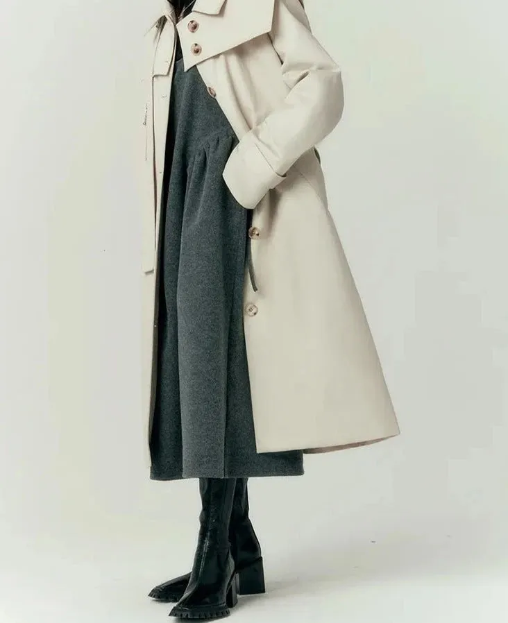 Detachable Collar Trench Long Coat