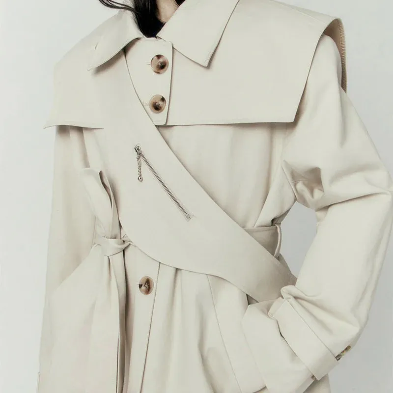 Detachable Collar Trench Long Coat