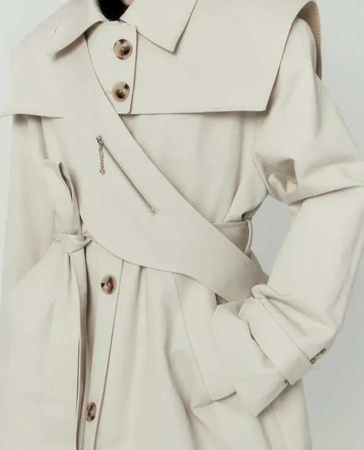 Detachable Collar Trench Long Coat