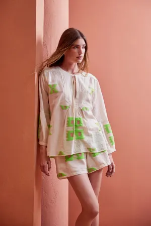 Devotion Twins Nona Blouse in Green/Fushia