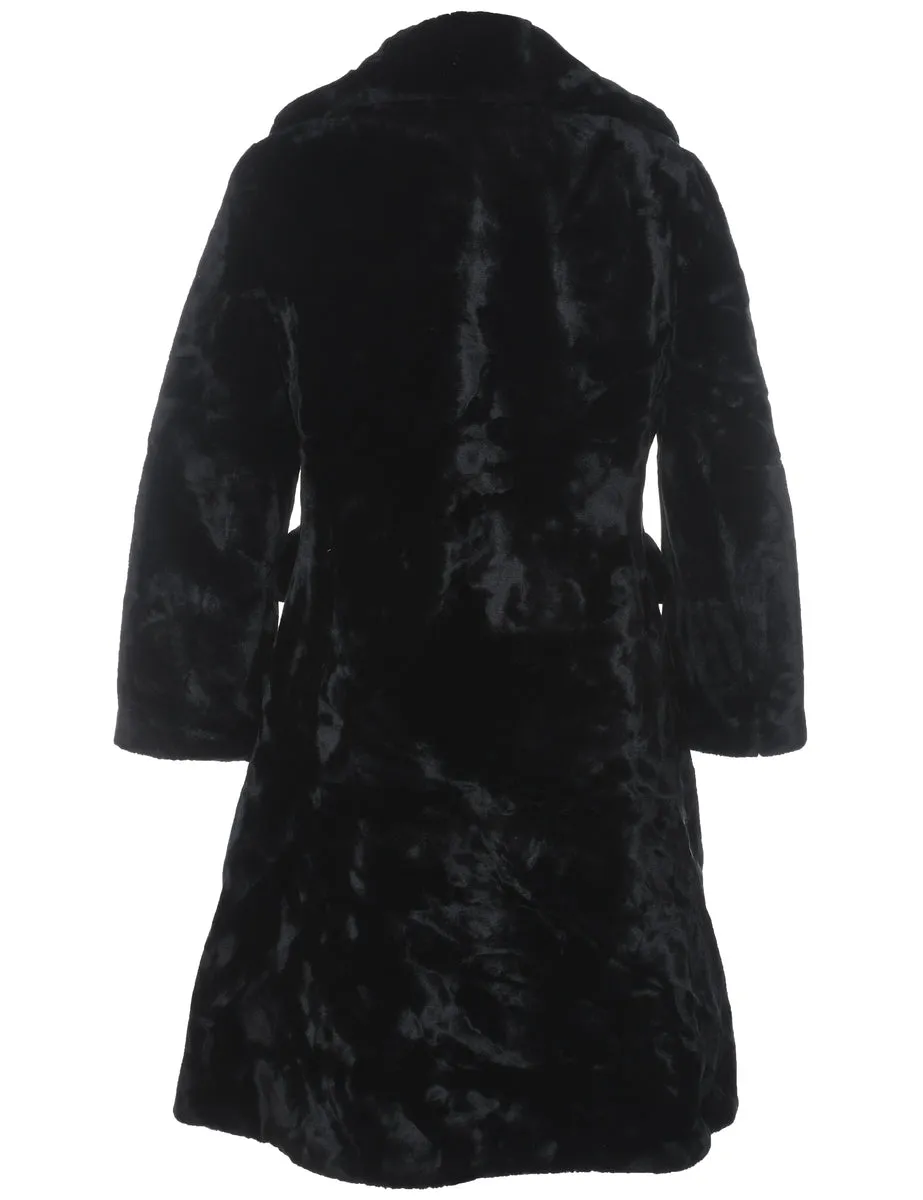 Double Breasted Black Borgazia Faux Fur Coat - L