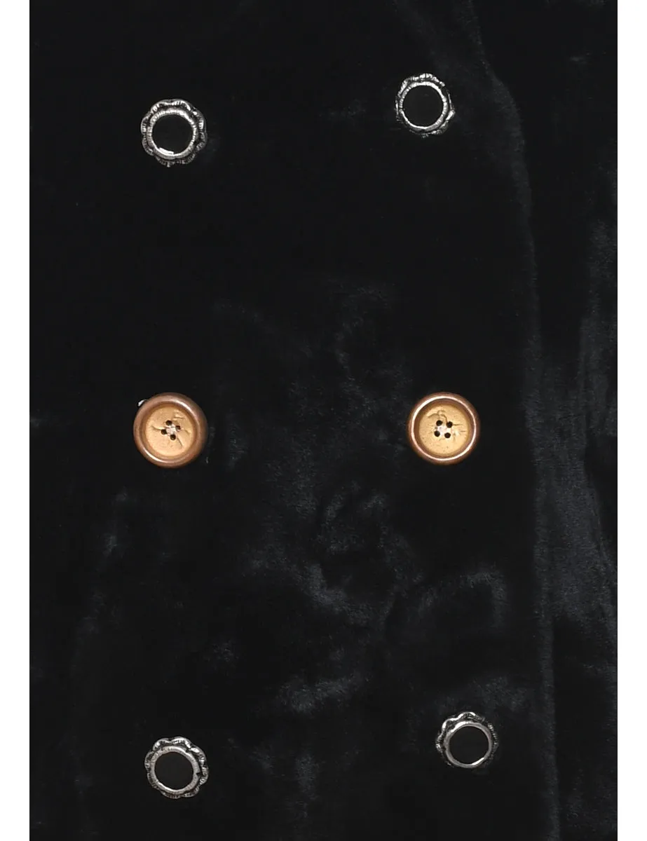 Double Breasted Black Borgazia Faux Fur Coat - L