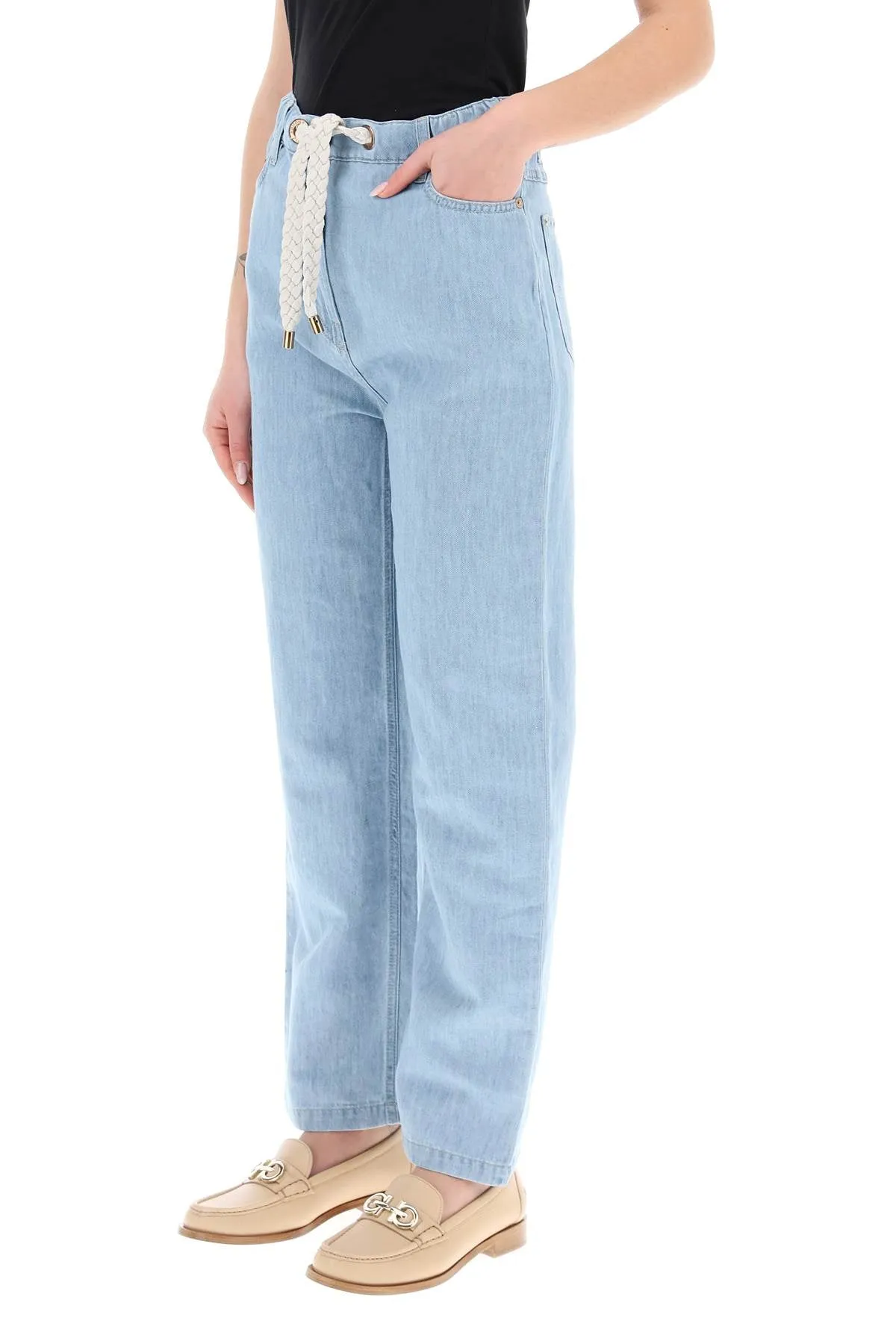 drawstring jeans in light denim
