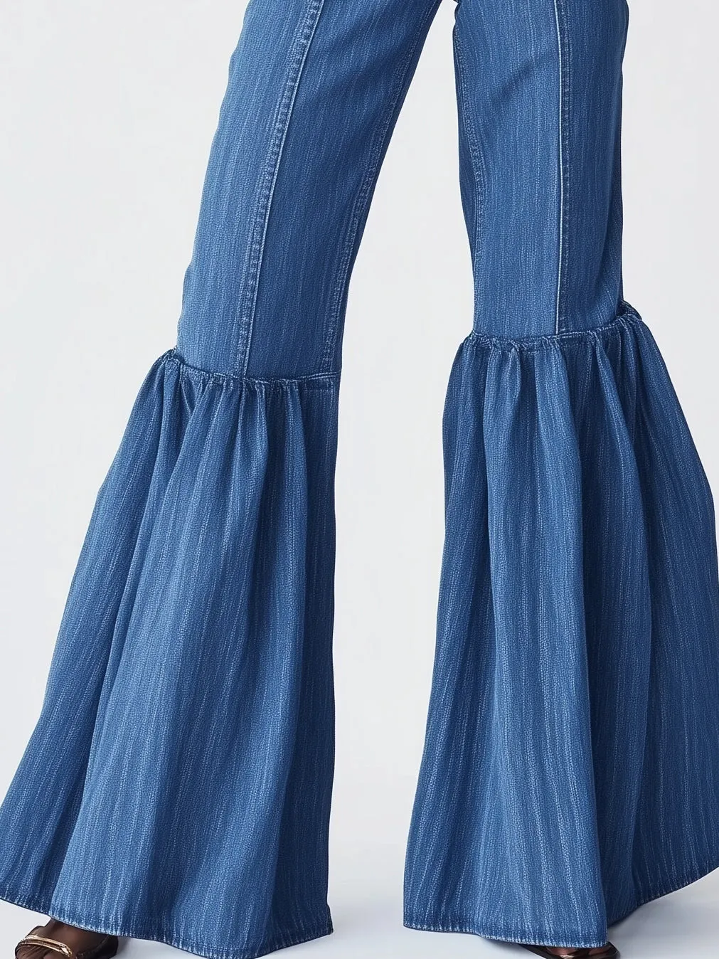 Elegant High Waist Flared Denim Trousers