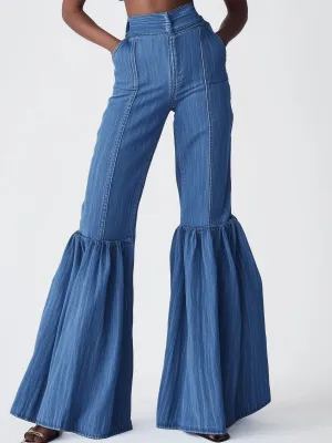 Elegant High Waist Flared Denim Trousers