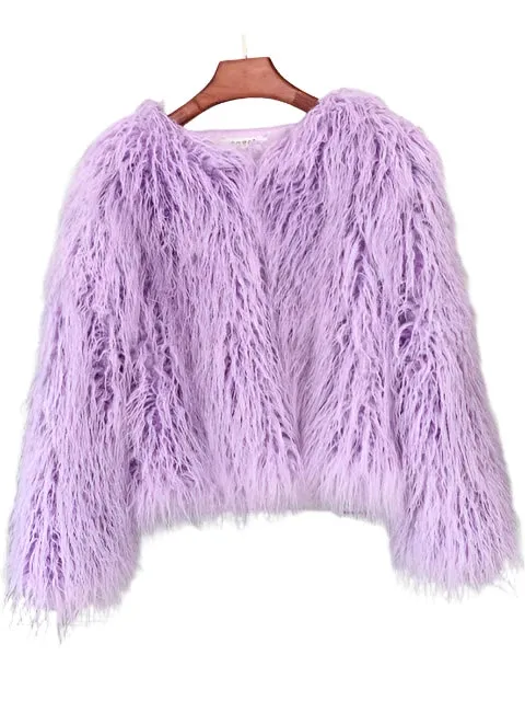 Elegant Pink Faux Fur Coat – Women's Thick, Warm, Fashionable Winter Jacket for Autumn