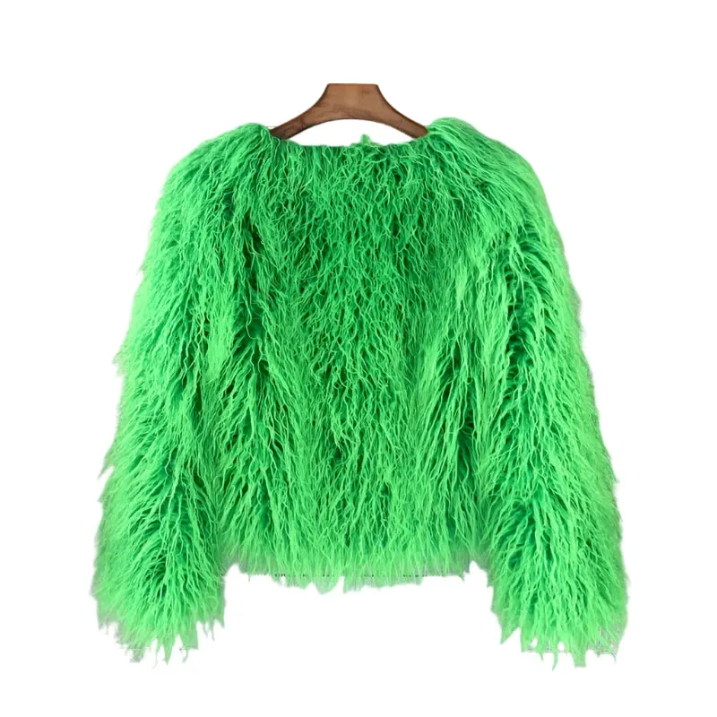Elegant Pink Faux Fur Coat – Women's Thick, Warm, Fashionable Winter Jacket for Autumn