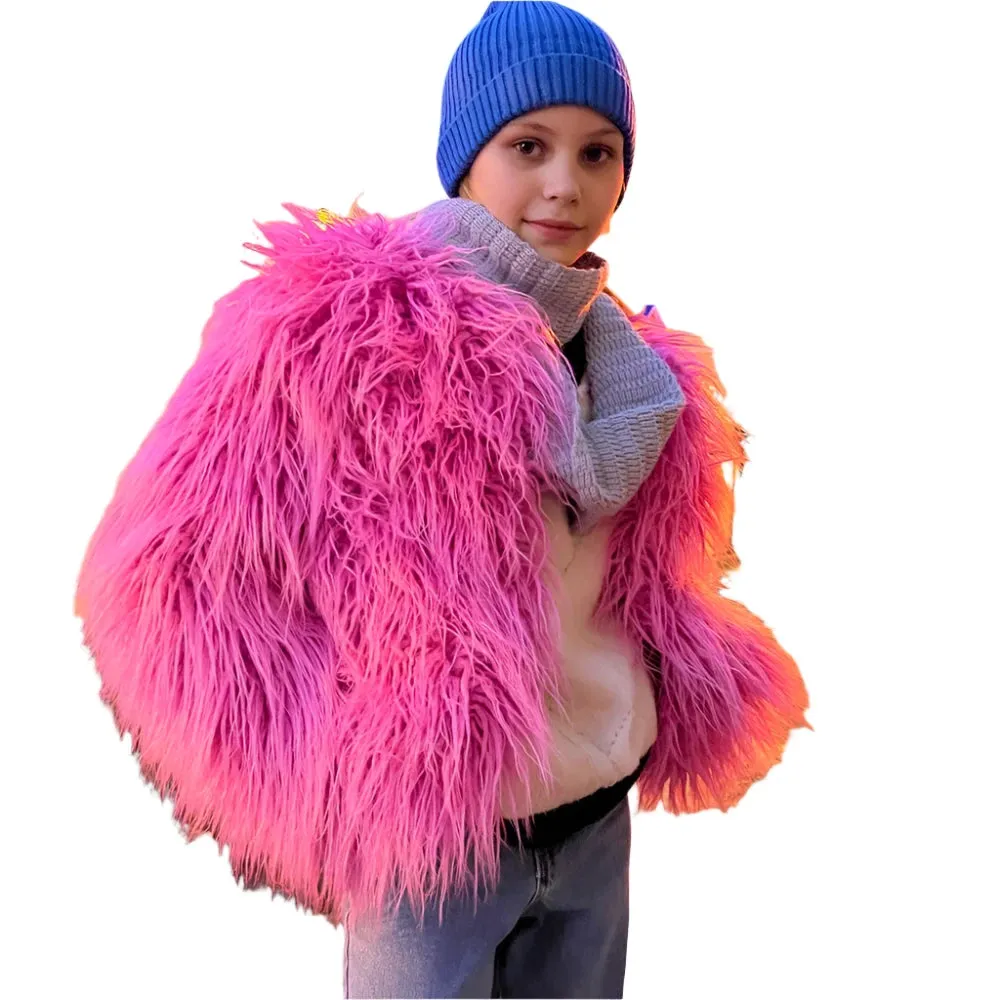 Elegant Pink Faux Fur Coat – Women's Thick, Warm, Fashionable Winter Jacket for Autumn