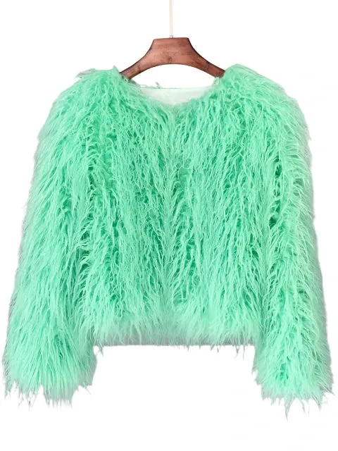 Elegant Pink Faux Fur Coat – Women's Thick, Warm, Fashionable Winter Jacket for Autumn