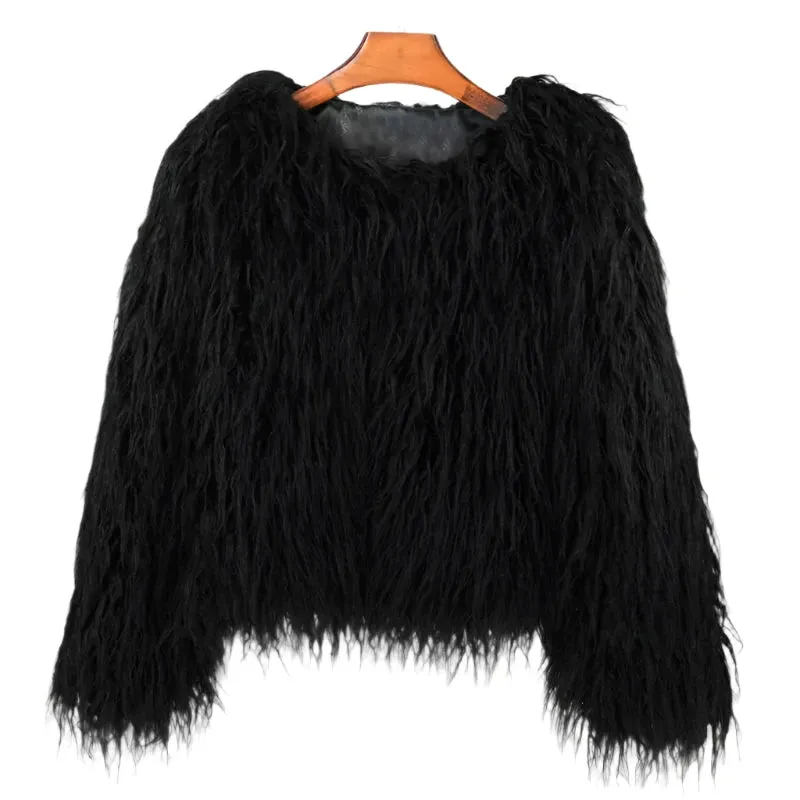 Elegant Pink Faux Fur Coat – Women's Thick, Warm, Fashionable Winter Jacket for Autumn
